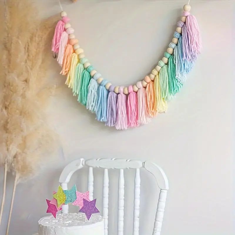 Baby Nursery Decor Girl - Guirnalda de borlas de arcoíris colorida