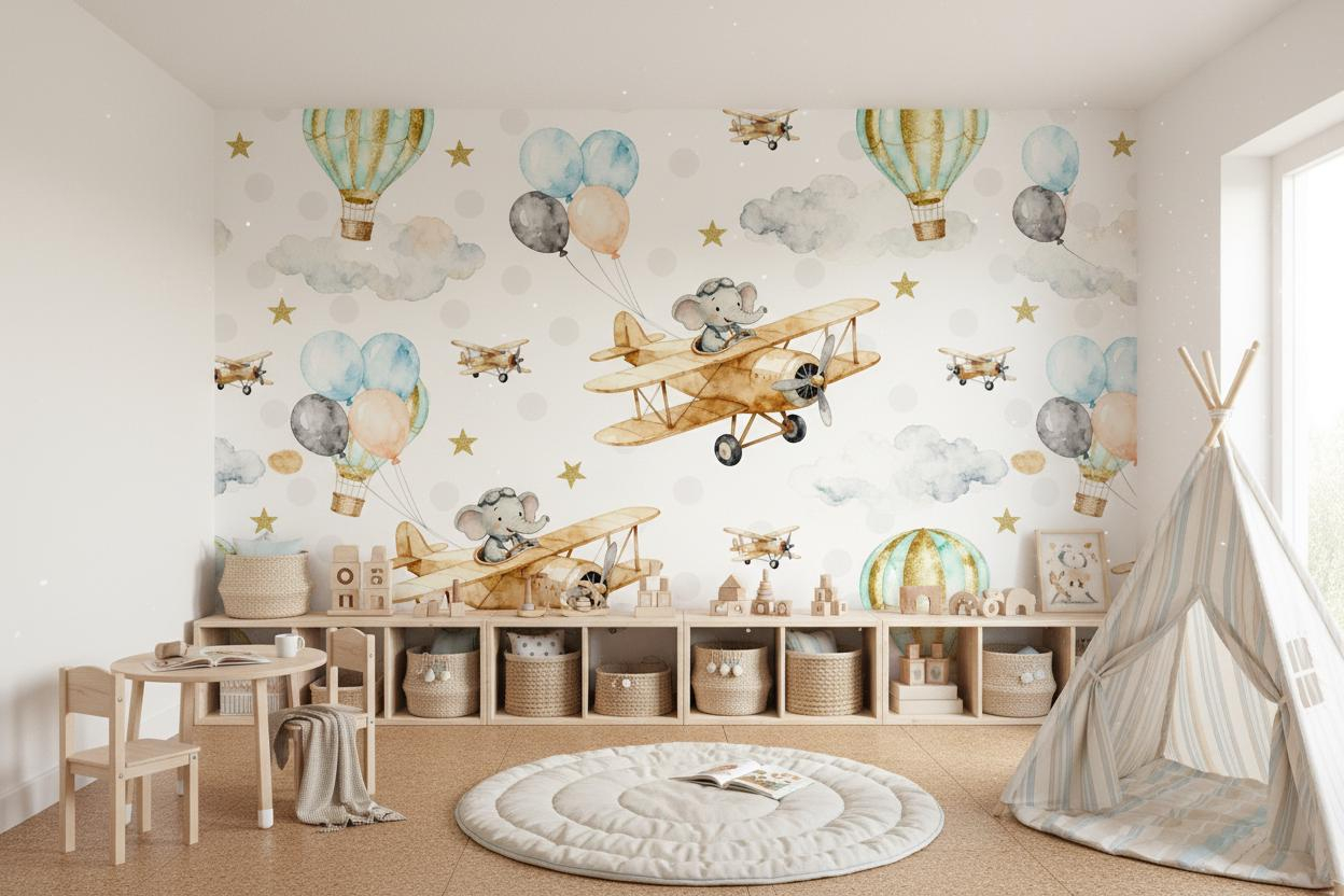 Mural de pared con dibujos ani - Baby Nursery Peel And Stick Wallpaper reseña y precio